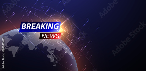 Blue news background template. with futuristic planet vector