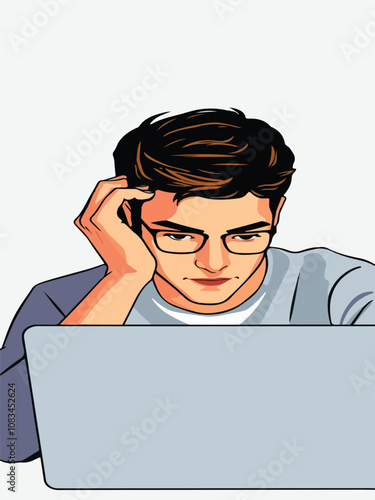 illustration of a person using a laptop with pastel colors