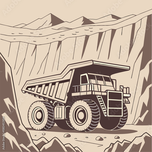 Giant 12-Wheel Mining Truck Carrying Ore in an Open-Pit Mine
