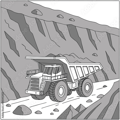 Giant 12-Wheel Mining Truck Carrying Ore in an Open-Pit Mine