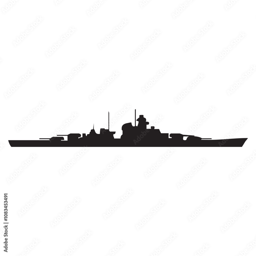 Fototapeta premium Silhouette Warship destroyer isolated on a white background