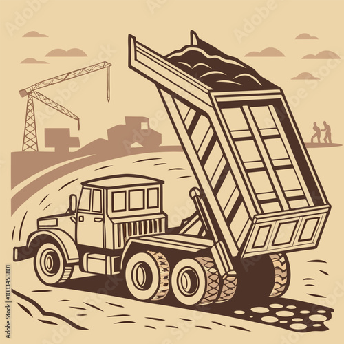  Industrial 12-Wheel Dump Truck Unloading Sand at a Construction Site