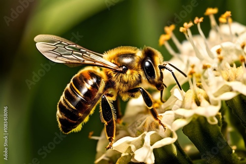 leaf cutter bee megachilea bee that cuts leaves to build its nes photo