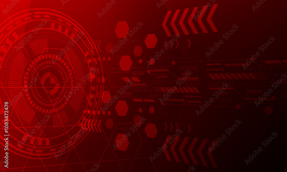 Obraz premium red line circuit high technology circle connecting network abstract background