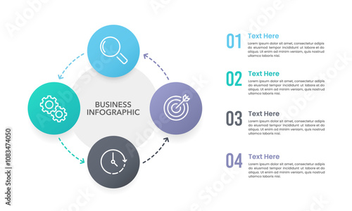 4 process circle infographic template. Business presentation, Workflow and Strategy. Vector illustration.