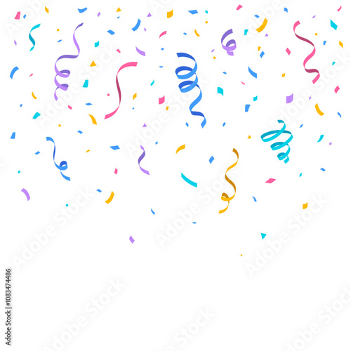 Colorful Confetti and Streamers on White Background