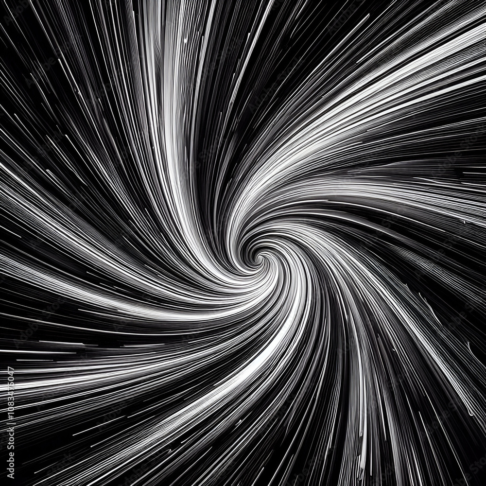 Fototapeta premium Abstract Black and White Vortex Design with Dynamic Speed Lines Creating a Swirling Texture Effect for Modern Graphic Art and Creative Backgrounds