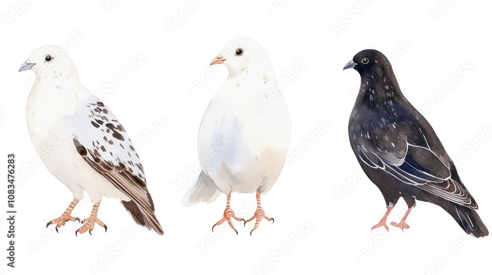 Fototapeta premium Cute Small Birds in Watercolor Style