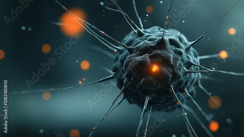 Up Close View of a Cancer Cell with Intense Details Highlighting Its Structure and Activity, Ideal for Educational and Medical Use in Research and Awareness Campaigns photo