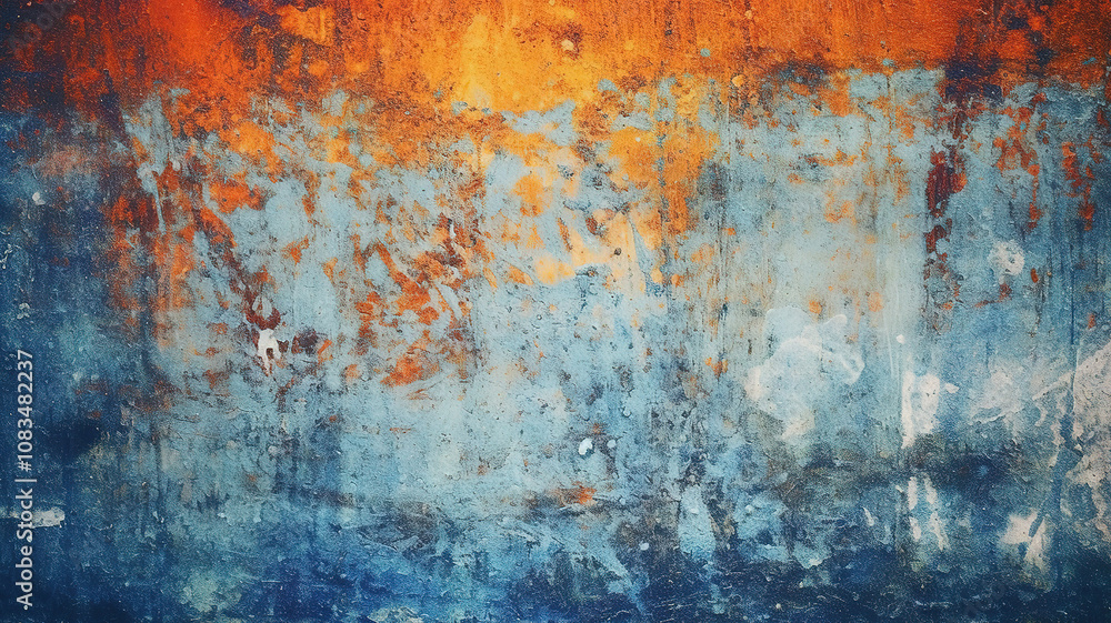 Obraz premium Fantastic abstract painted wall with a vibrant blend of blue and orange textures