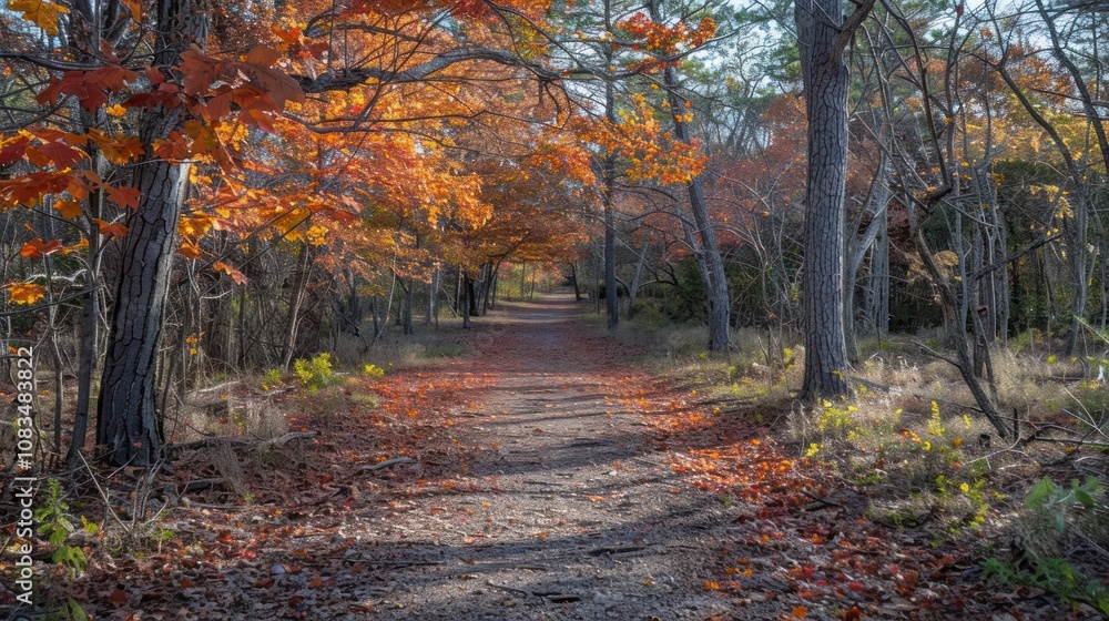 Obraz premium Autumn path through colorful forest.