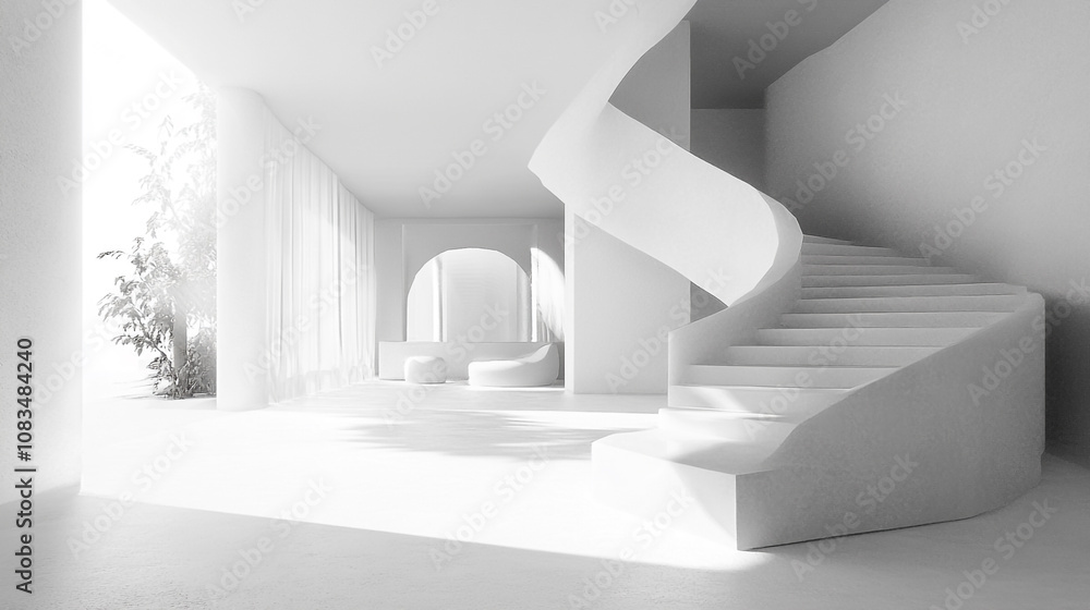 Obraz premium white empty photography studio, Clean and uncluttered white office space with a white desk and minimalistic decor.