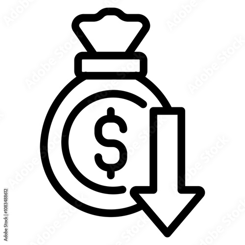 Cost reduction icon price lower arrow. Vector low cost money crisis icon