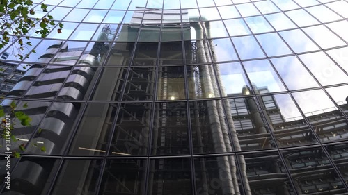 modern office building, London's financial district: The Lloyd's Building and WTW Skyscraper, the Willis Building Skyscraper Reflections, Lime Street, London Urban Street View photo