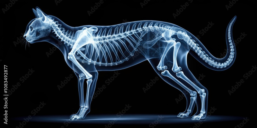 Fototapeta premium X-ray Image of a Cat's Spine - Veterinary Medicine Insights for Pet Health and Diagnosis, Detailed Radiographic View for Animal Care Professionals