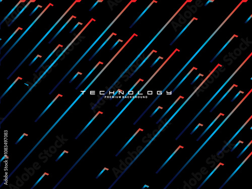 Tech Fashion Print Design with Neon Lines and Lines. Futuristic Background. Bright Stripes on Dark Background suitable for textiles, fabrics, digital technology, websites, etc.