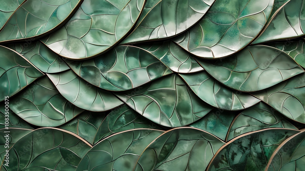 Obraz premium A textured surface resembling overlapping green leaves, creating a natural and organic aesthetic.