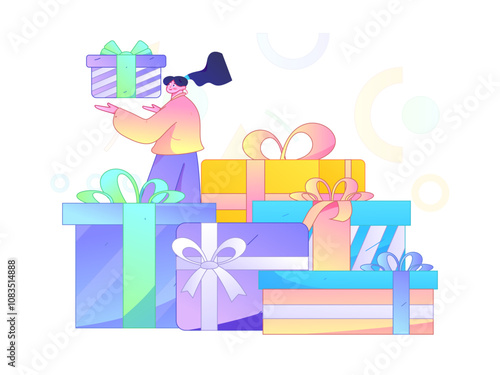 Holiday shopping people doing e-commerce online shopping flat vector concept operation hand drawn illustration
