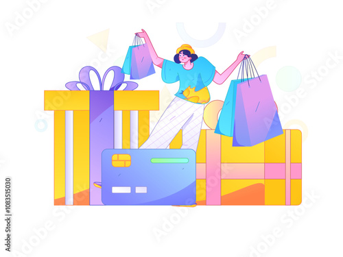 Holiday shopping people doing e-commerce online shopping flat vector concept operation hand drawn illustration
