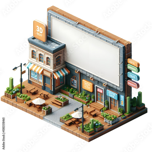 Realistic 3d billboard low poly outdoor advertising media Branding signboard isolated on transparent background photo