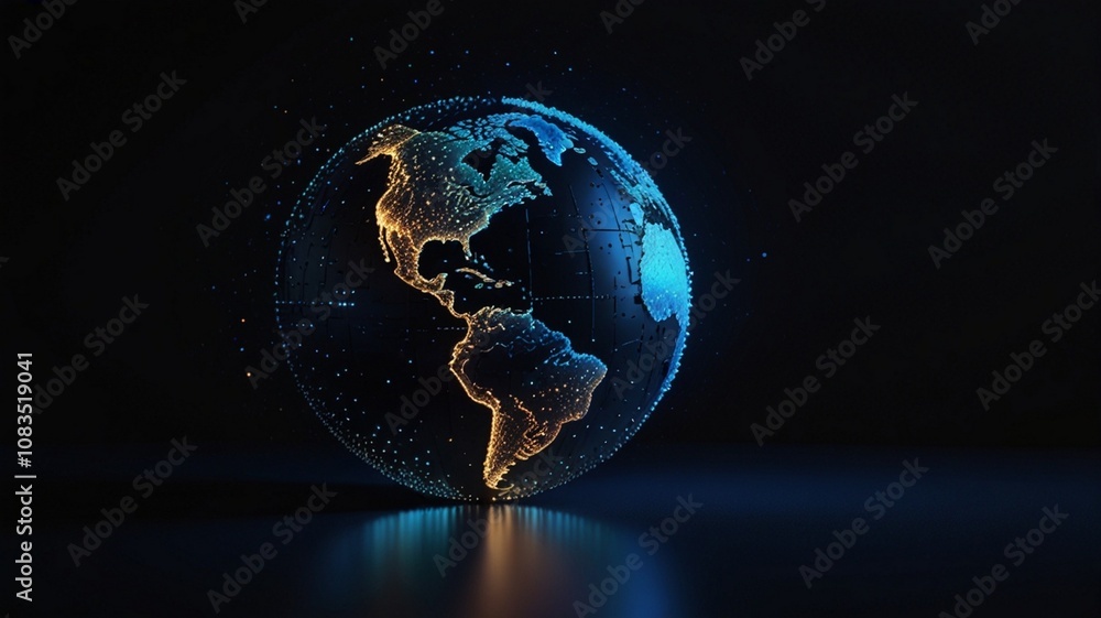 Fototapeta premium 3D Holographic Globe of Light Dots Celebrating Earth Day in Sci-Fi Style.