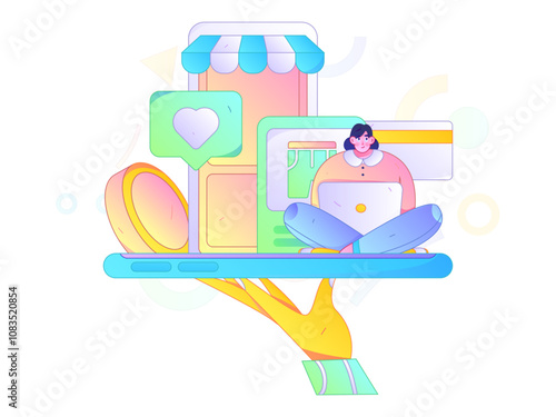 Holiday shopping people doing e-commerce online shopping flat vector concept operation hand drawn illustration
