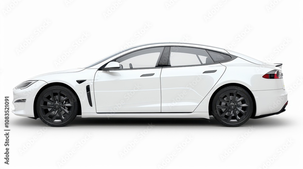 Naklejka premium A modern hybrid car with eco-friendly design, isolated on a white background