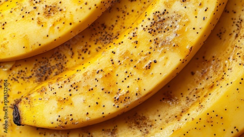 Close-up of Ripe Yellow Bananas with Brown Specks photo