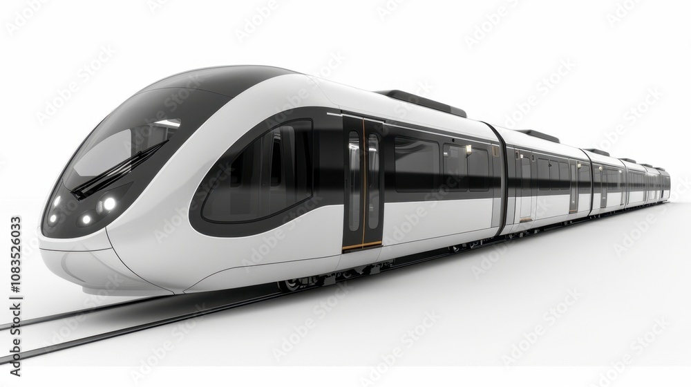 Fototapeta premium A sleek commuter train with sliding doors, isolated on a white background