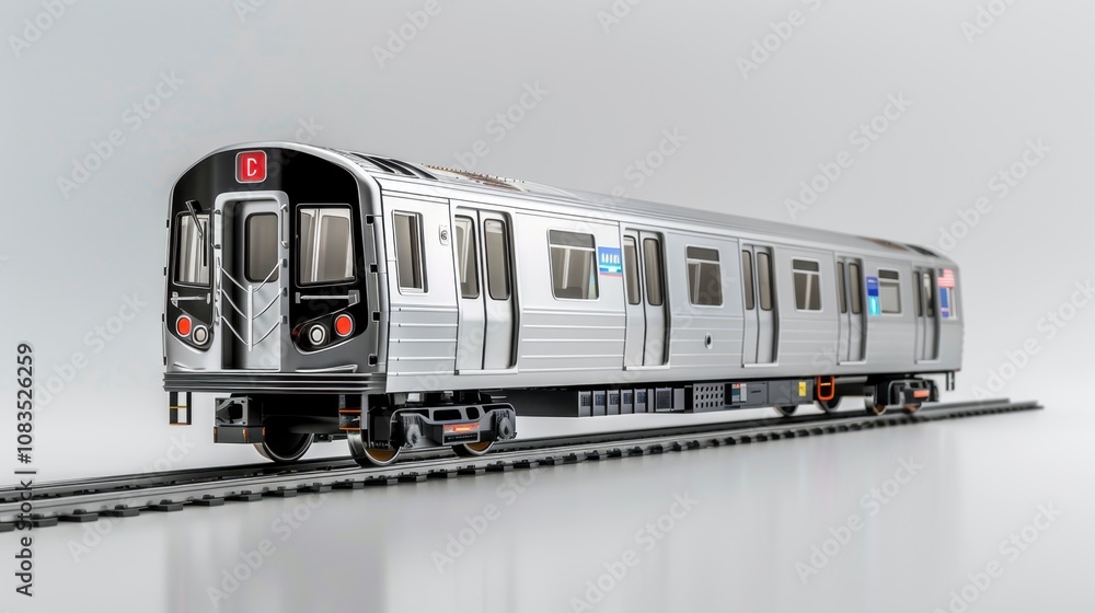 Fototapeta premium A sleek commuter train with sliding doors, isolated on a white background
