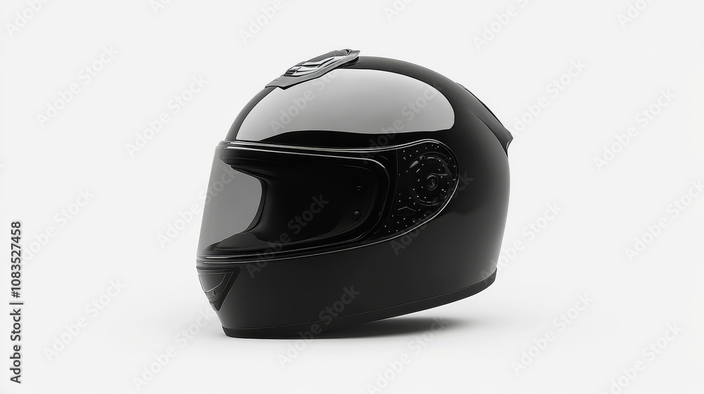 Obraz premium A black motorcycle helmet is shown against a plain white background. This image was created using a 3D computer program.