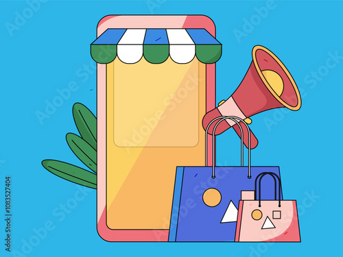 Holiday shopping people doing e-commerce online shopping flat vector concept operation hand drawn illustration
