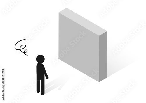 壁を前に困る人のアイソメトリックイラスト