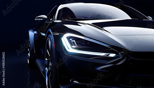 Sleek futuristic car, black and chrome, luxury advertisement, automotive innovation