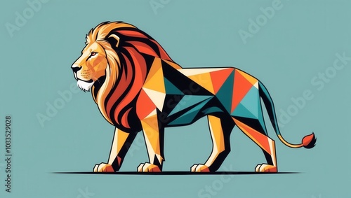 Dynamic geometric lion illustration wildlife art digital artwork vibrant colors side view creative expression for design enthusiasts photo