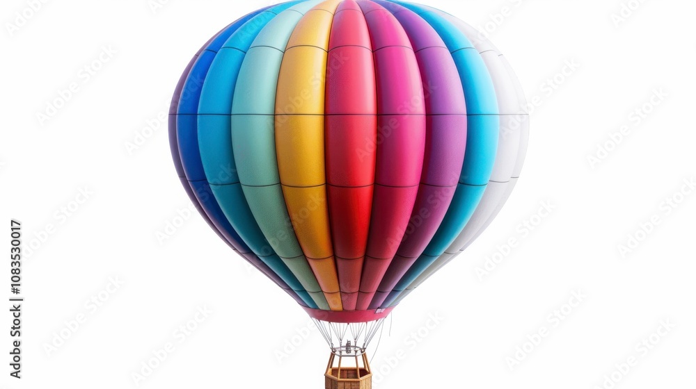 Fototapeta premium A traditional hot air balloon with colorful panels, isolated on white background