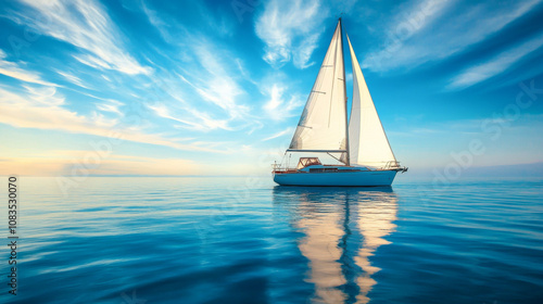A bright blue sky with a big sailboat against it, making you think of exciting journeys and exploring new places.