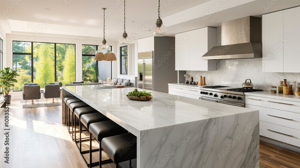 Fototapeta premium A photo of a modern kitchen with stainless steel