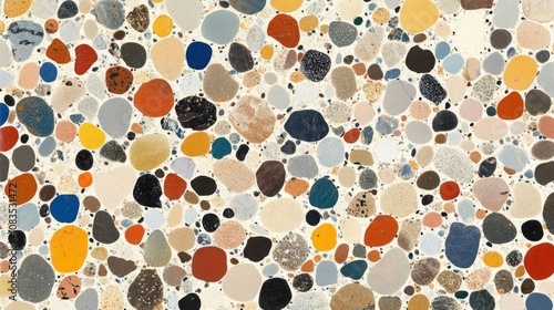 A Colorful Pattern of Pebbles on a White Surface