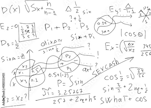 Mathematical, scientific formulas and expressions. Educational, vector illustration. Hand-drawn on a white background.	