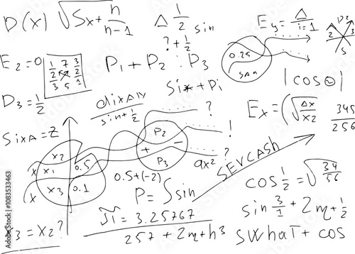 Mathematical, scientific formulas and expressions. Educational, vector illustration. Hand-drawn on a white background.	