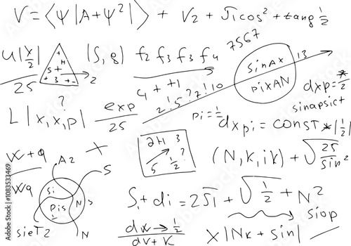 Mathematical, scientific formulas and expressions. Educational, vector illustration. Hand-drawn on a white background.	