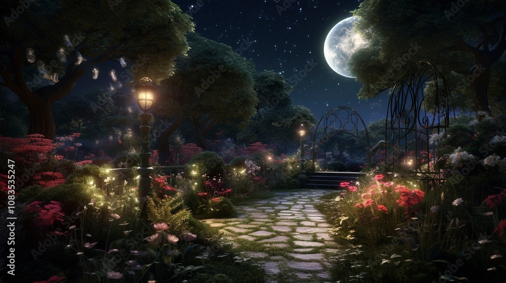 Obraz premium A photo of a moonlight garden designed to be enjoyed