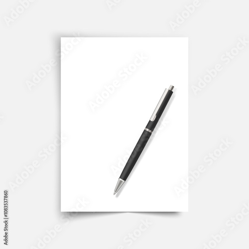 Realistic Blank Paper with Pen Vector for Office, Business, and Presentation Design Mockups