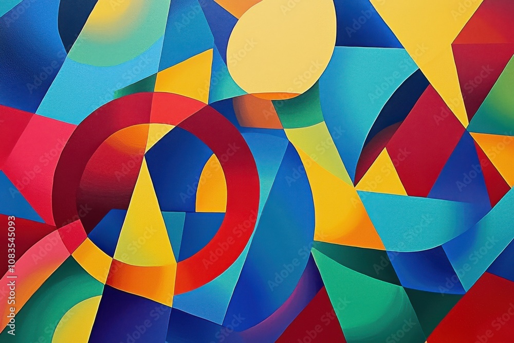 Obraz premium Abstract geometric composition with vibrant colors and shapes creating a dynamic visual experience.