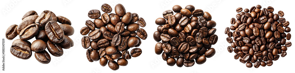Fototapeta premium Close up of roasted coffee beans isolated on transparent background