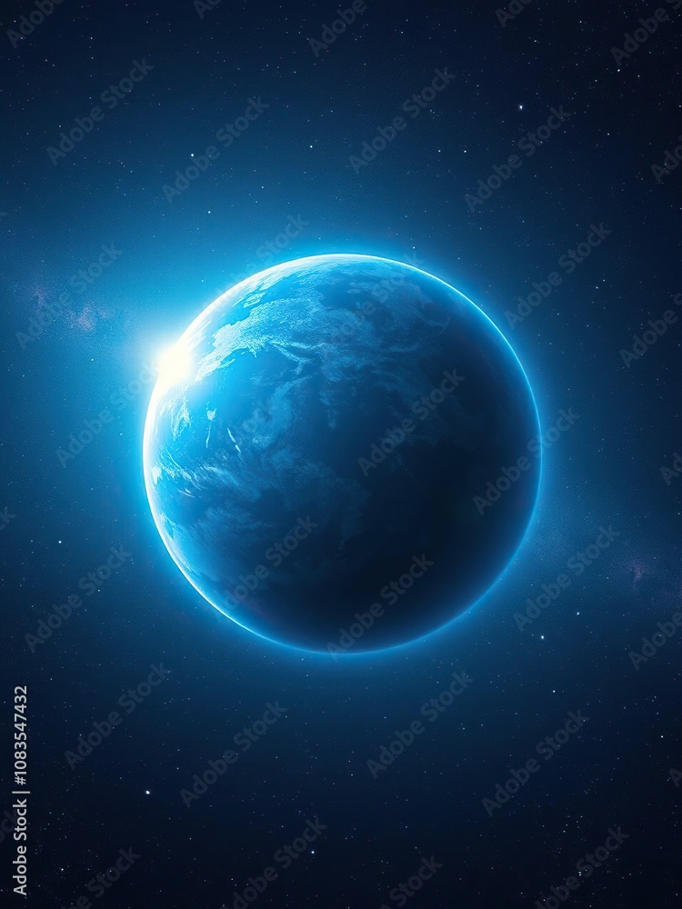 Obraz premium A beautiful blue planet floating in the vastness of space, surrounded by stars and cosmic dust, stars, astronomy