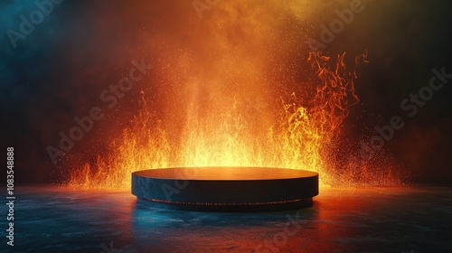 Wallpaper Mural A Circular Platform Surrounded by Fiery Embers and Smoke Torontodigital.ca