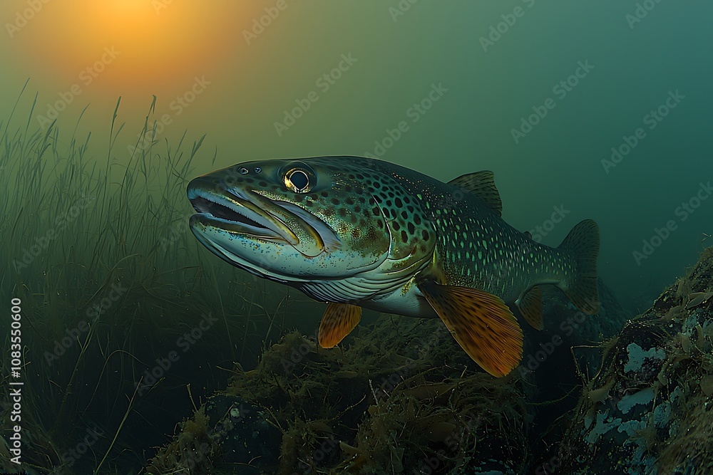 Fototapeta premium Underwater Trout with Sun Glare.