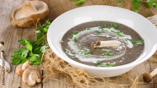 bowl of mushroom on wooden background